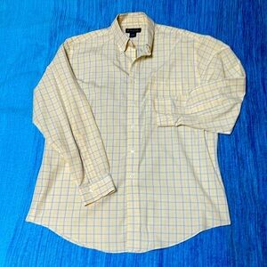 Brooks Brothers dress shirt. Yellow and blue. Mens Large. Retired banker’s shirt